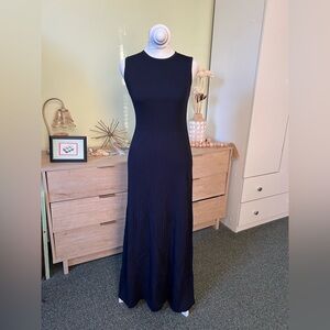 Blue Crewneck Ribbed Knit Sleeveless Fitted Stretch Modest Maxi Sweater Dress XS